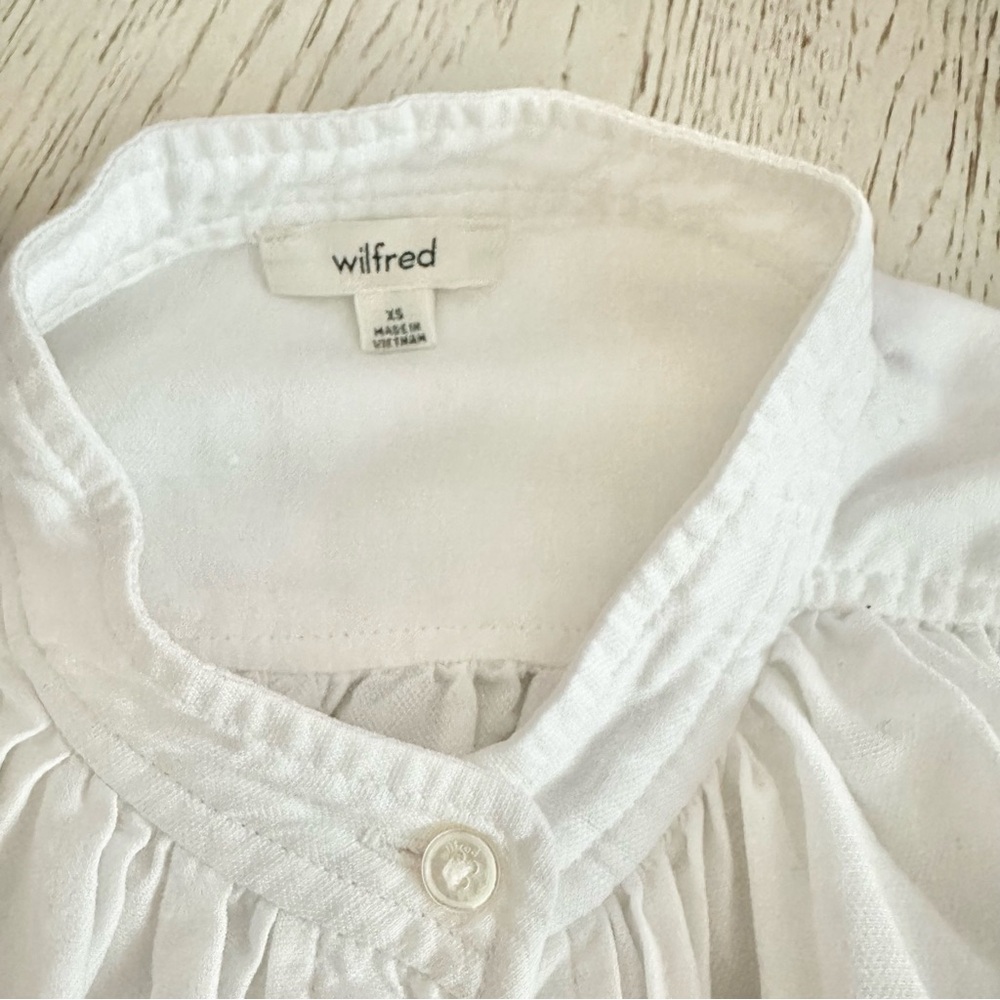 ARITZIA | WILFRED WHITE BERTILLON OVERSIZED BUTTON UP BLOUSE TUNIC LINEN-LIKE - Picture 12 of 13